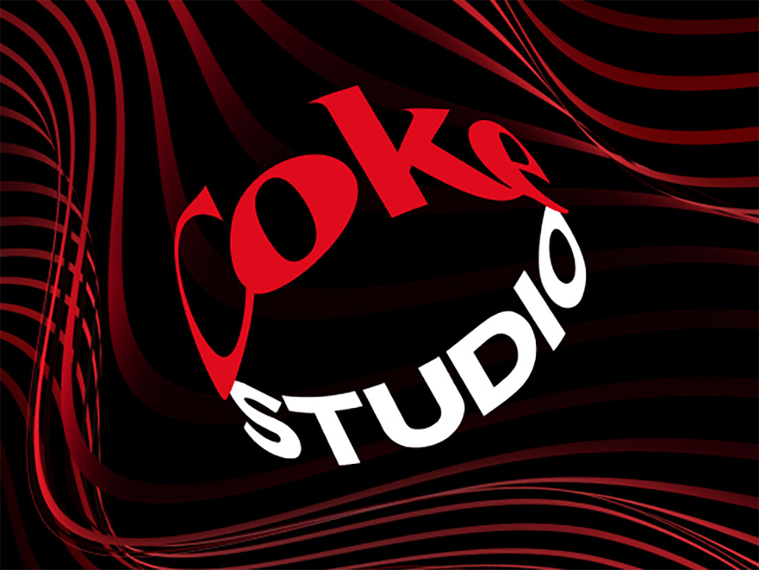 Logo de Coke Studio sobre un fondo negro con líneas curvas rojas que van de arriba hacia abajo.