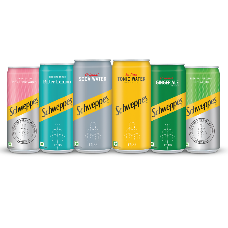 6 different schweppes packaging