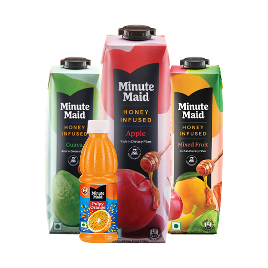 Carton of MM bottle Minute Maid Honey Infused - Apple and Minute Maid Pulpy - Orange
