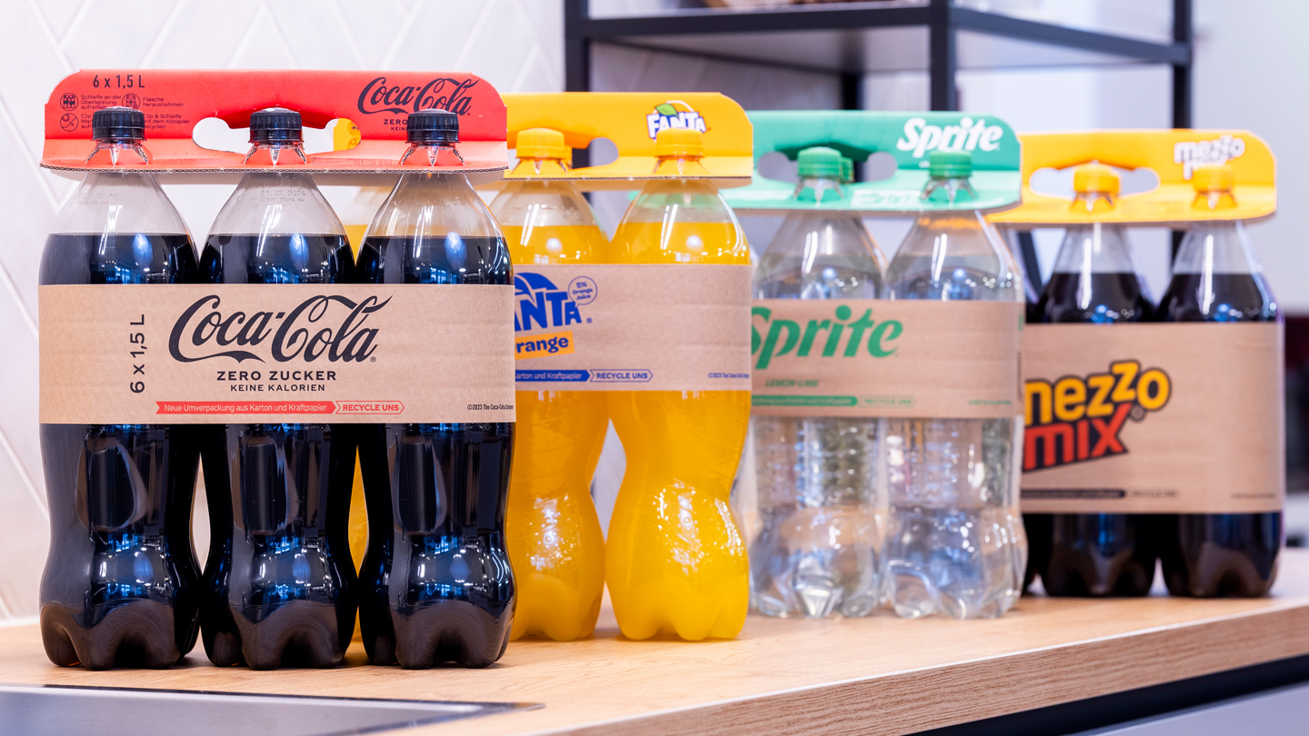 Verpackungsinnovation: 6er Tragerl Coca-Cola, Fanta, Sprite und Mezzo Mix 