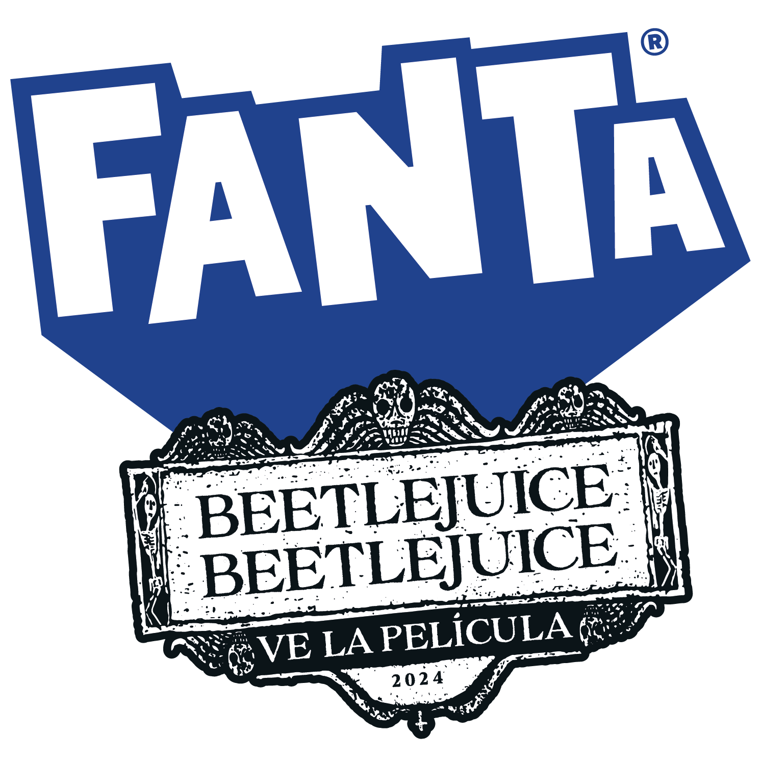 Fanta logo y Beetlejuice Beetlejuice ve la pelicula 2024 logo