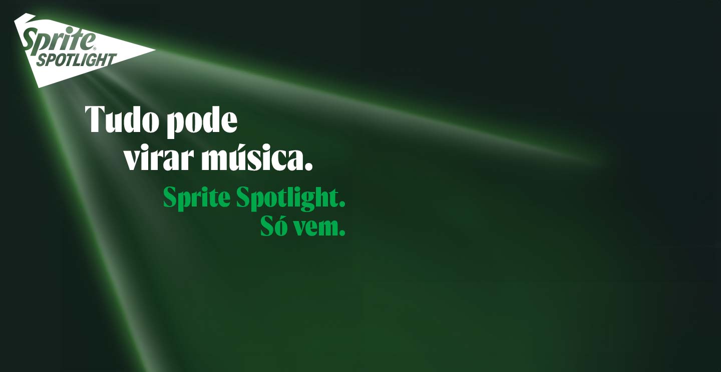 Banner Sprite Spotlight com fundo verde em diferentes tons e com texto: Tudo pode virar música. Sprite Spotlight. Só vem.