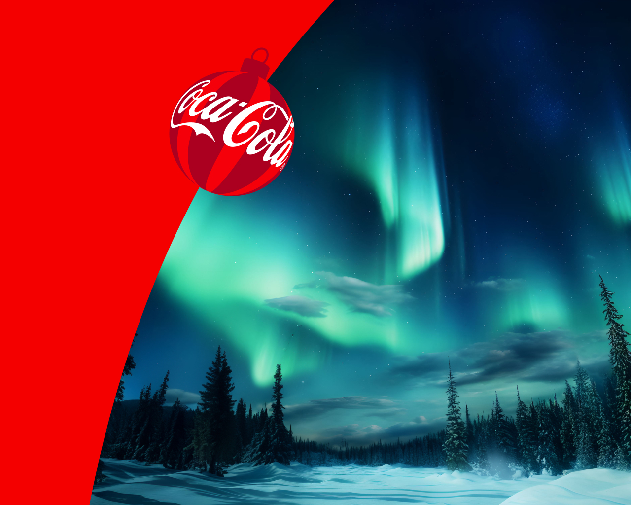 coca-cola ornament overlaying aurora borealis