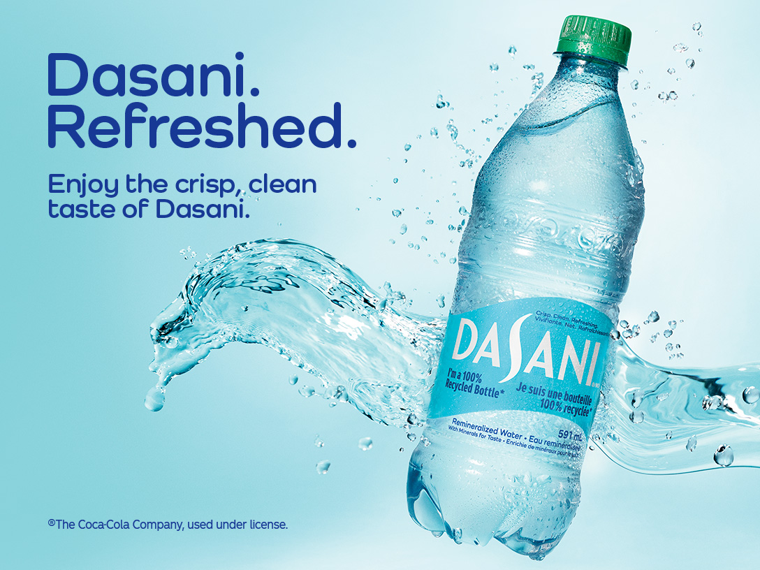 Dasani. Refreshed. Enjoy the crisp, clean taste of Dasani.