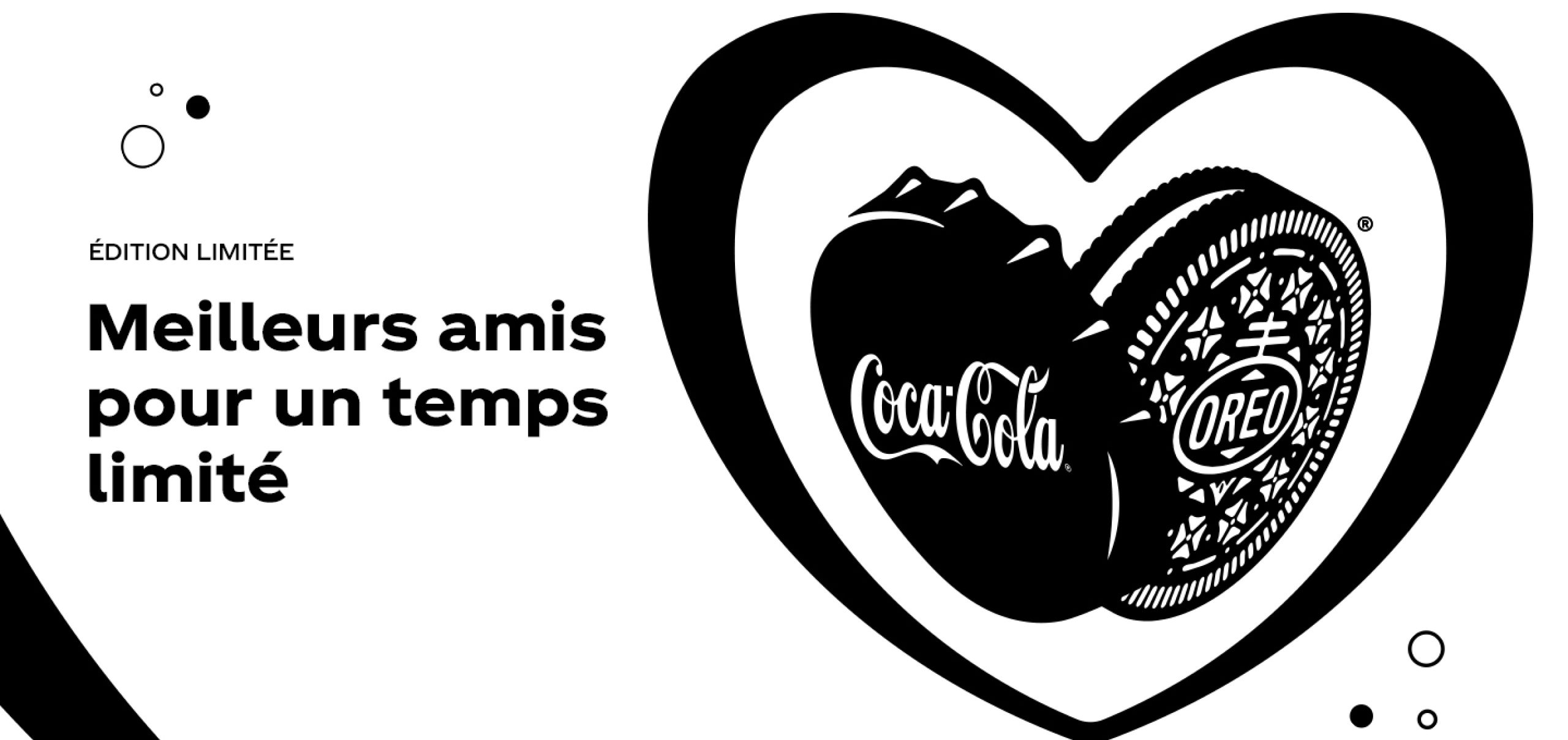 Text reading: "Limited Edition: Besties for a Limited Time" next to a black heart containing a Coca-Cola bottle cap and an OREO cookie