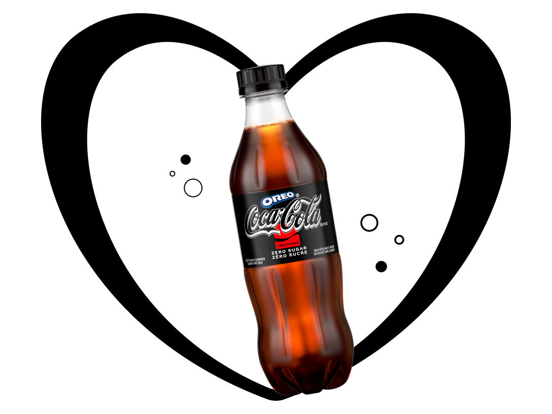 A bottle of Coca‑Cola® OREO™ Zero Sugar Limited Edition inside of a heart