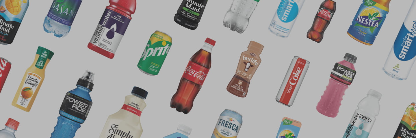 La gamme complète des diverses boissons offertes par Coca-Cola Canada