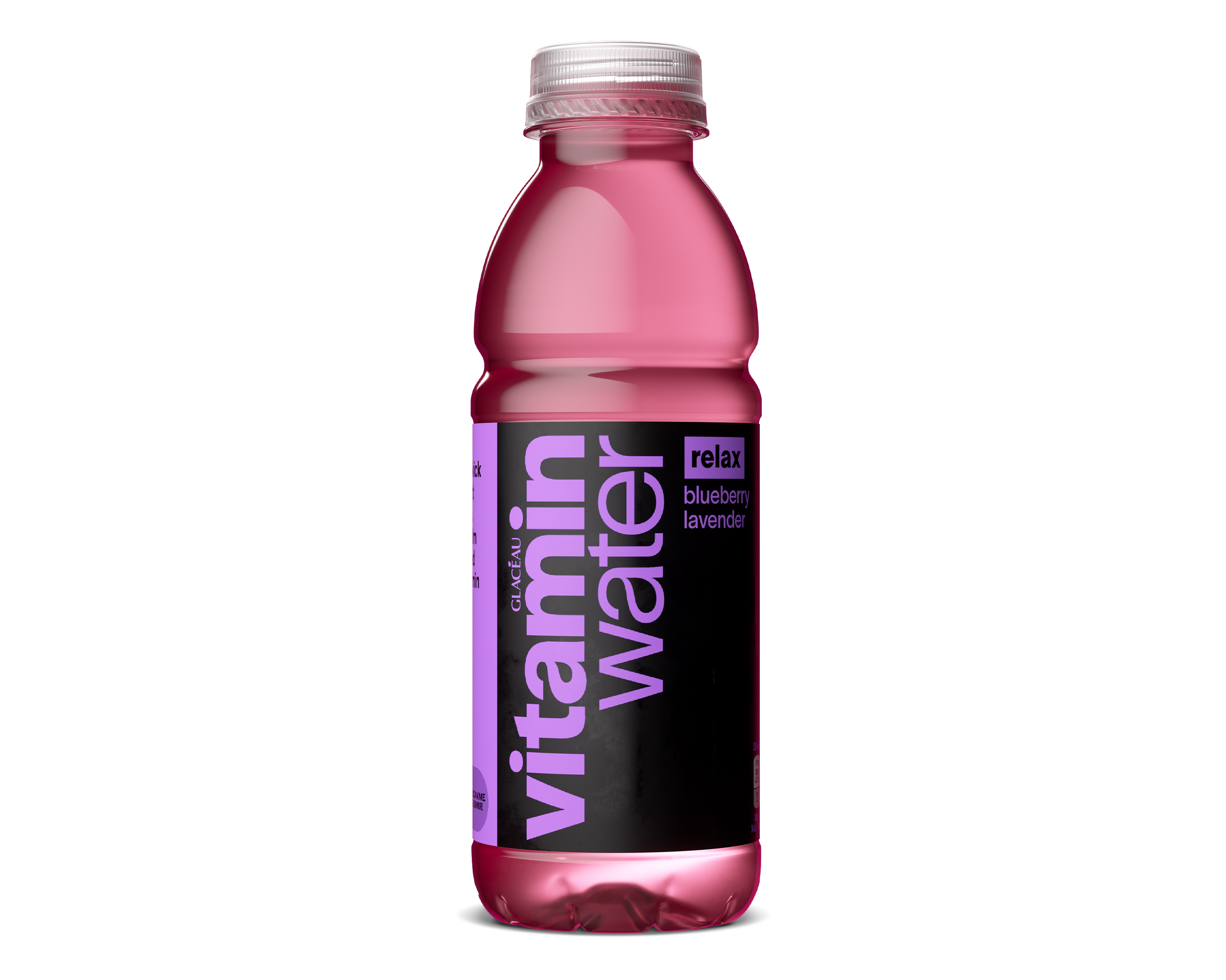 Eine Flasche Glacéau Vitaminwater  in der Variante relax Heidelbeere Lavendel.