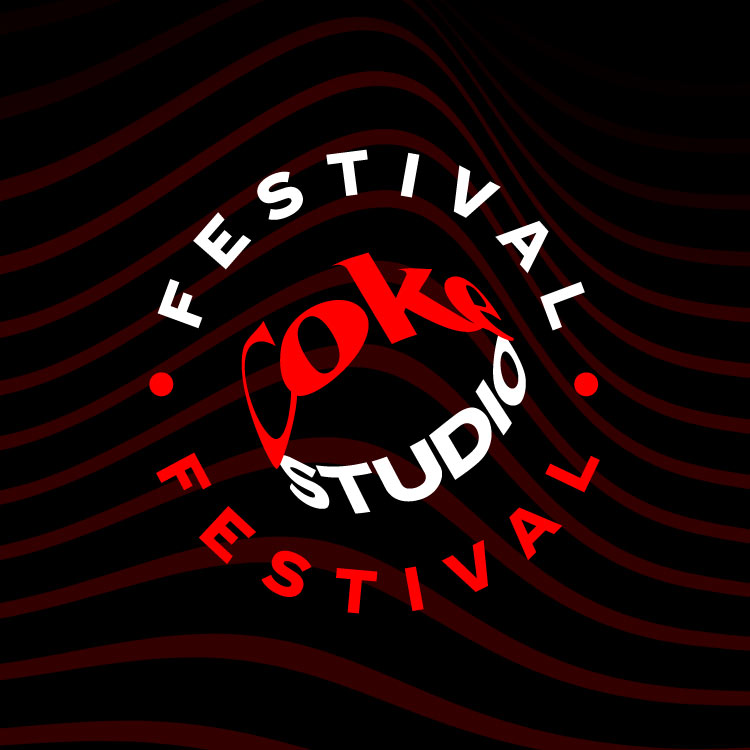 Logo del Coke Studio Festival sobre un fondo negro con lineas de color rojo oscuro.