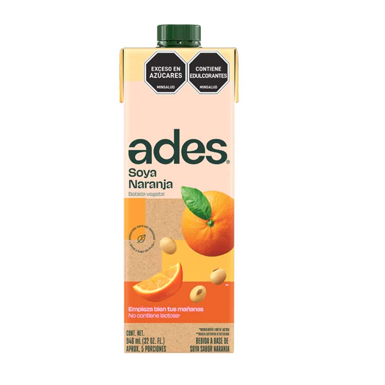 Botella de litro Ades sabor Soya con Jugo de naranja