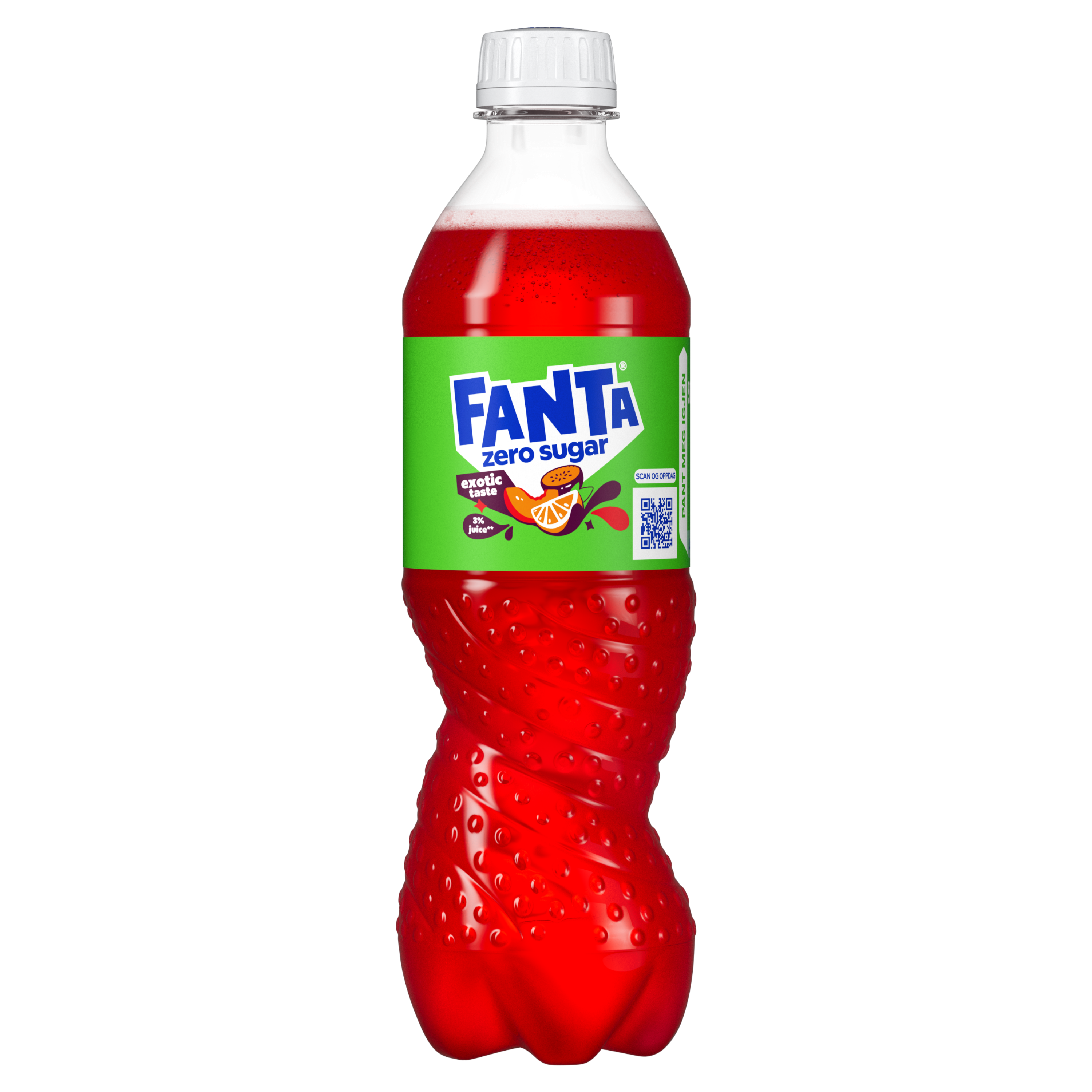 Sukkerfri Fanta Exotic-plastikflaske på grå baggrund