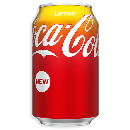 Coca-Cola lemon can with white background.