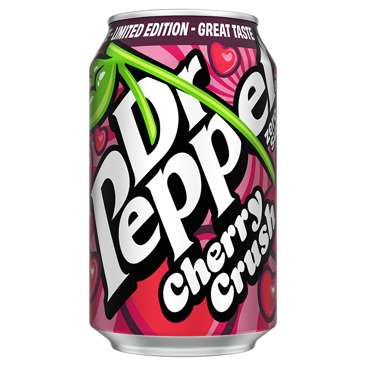 Dr Pepper Cherry Crush Zero Sugar can on white background.