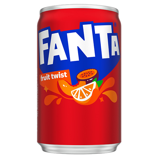 Fanta Fruit Twist can on white background.