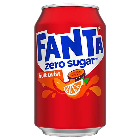 Fanta Fruit Twist Zero can on white background.