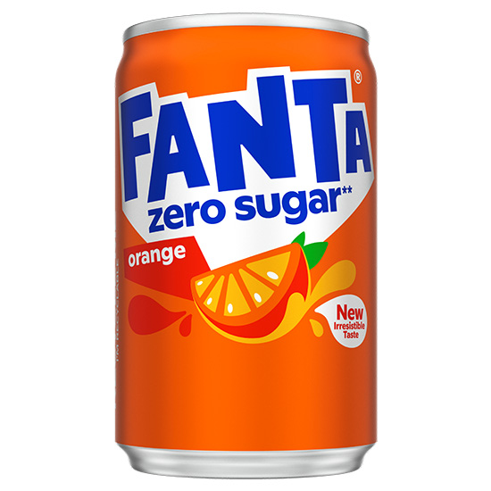 Fanta Orange Zero can on white background.