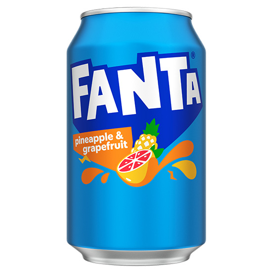 Fanta Pineapple & Grapefruit can on white background.