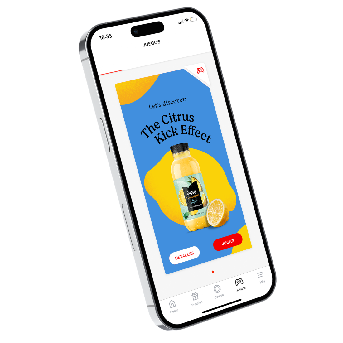 We see a smartphone with the Coca-Cola app open and the cover of Cappy's Citrus Kick effect.