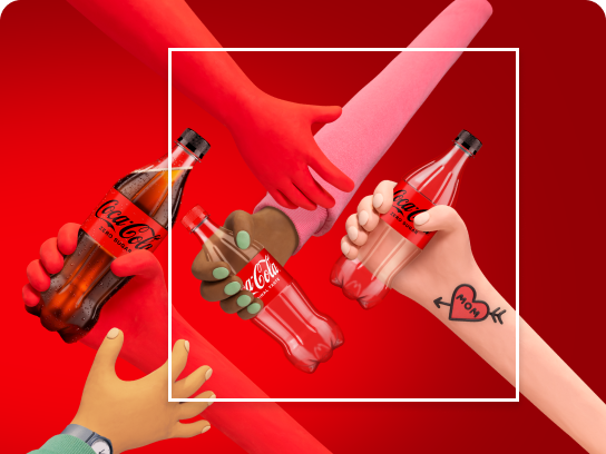 Coca Cola bottles on red background