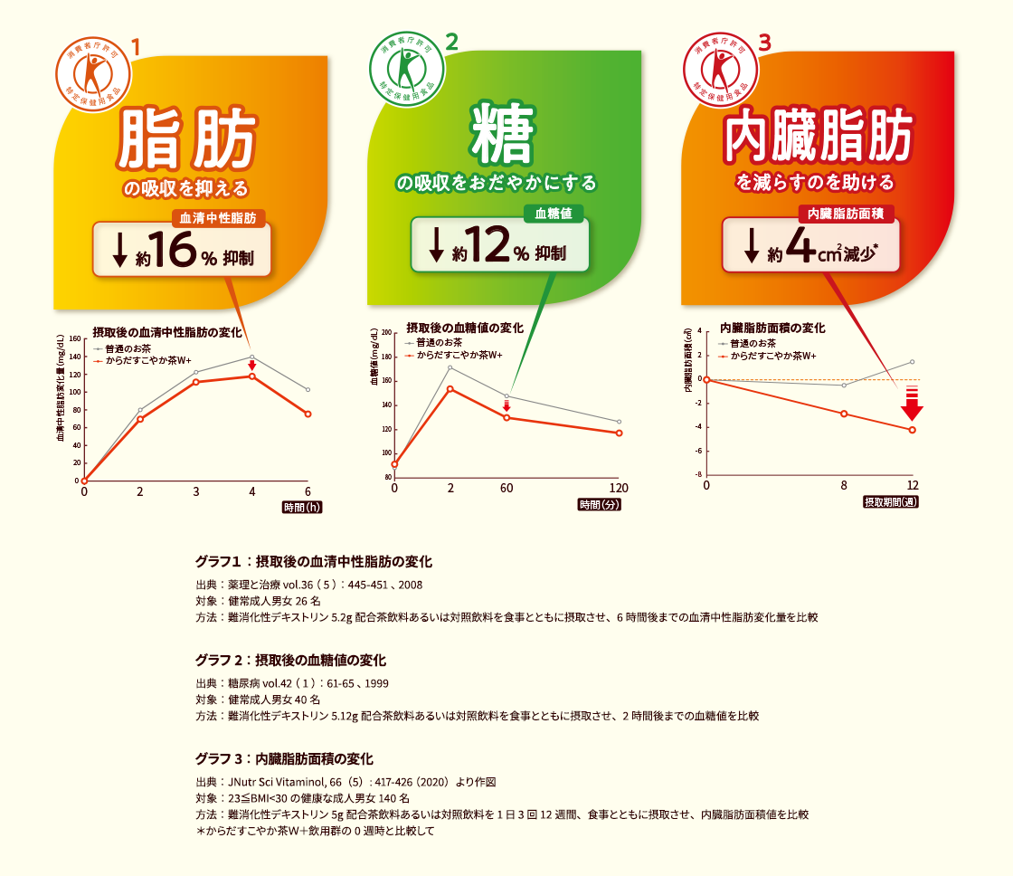 脂肪の吸収を抑える。糖の吸収を穏やかにする。内臓脂肪を減らすのを助ける。