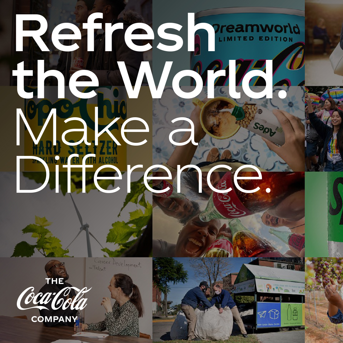 画像：ザ コカ･コーラカンパニーのレポートのカバーイメージ。Refresh the World. Make a Difference.