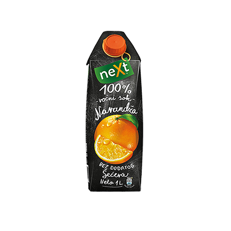 neXt premium narandža sok sa belom pozadinom