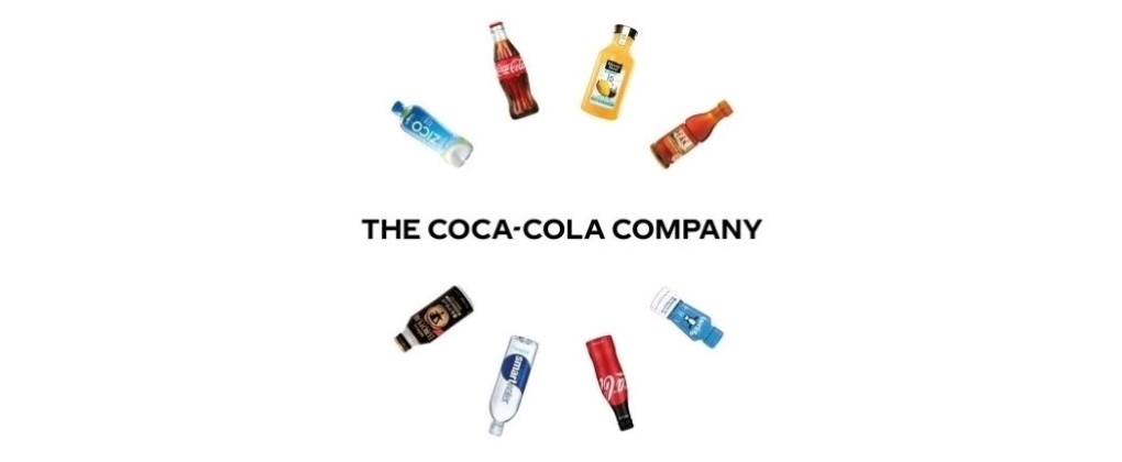 En cirkel med några av de populäraste flaskorna från The Coca-Cola Company.