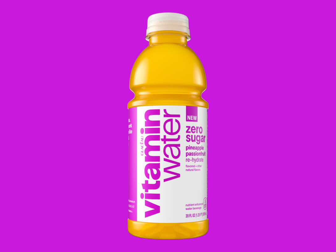 A bottle of Vitaminwater raspberry-dark-chocolate zero sugar