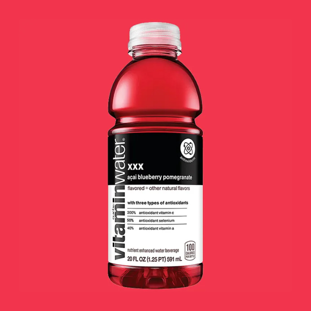 A bottle of Blueberry Açai Flavored Vitaminwater