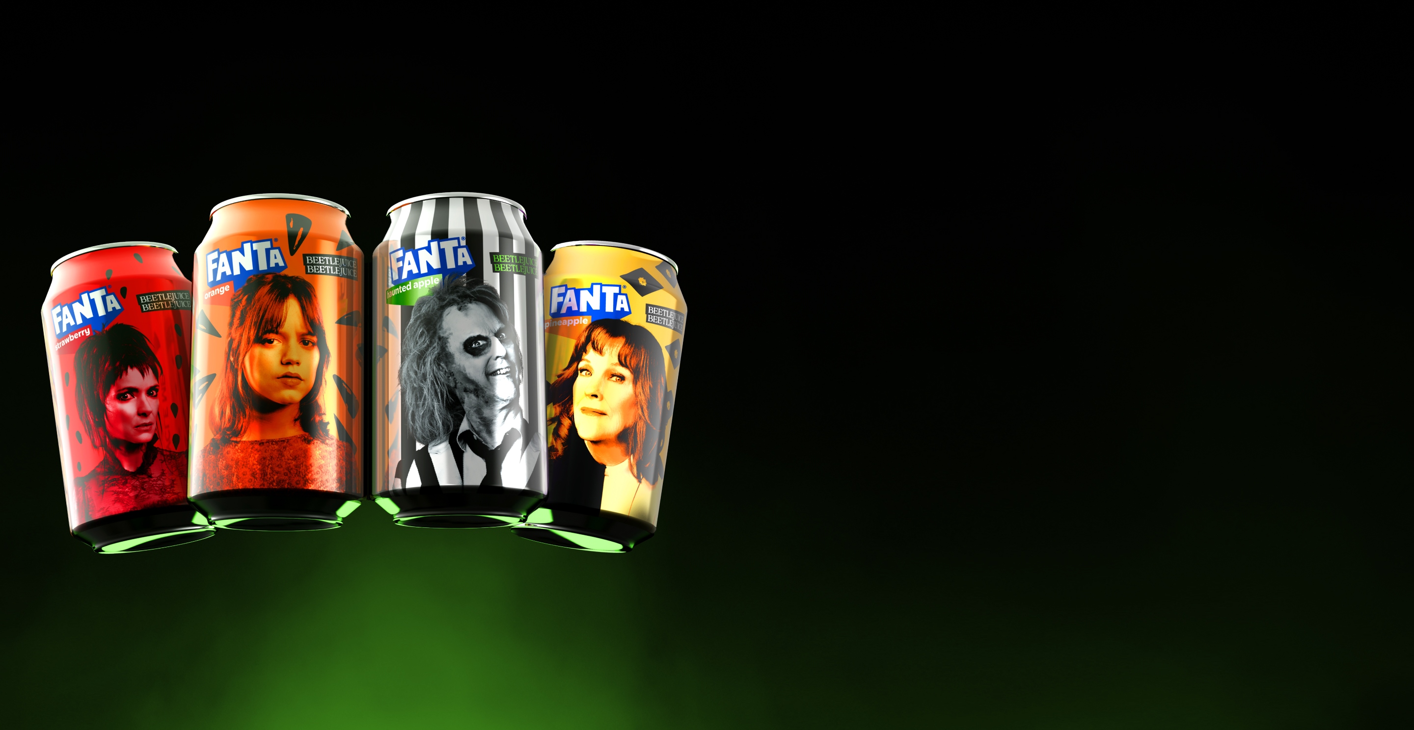 Fanta cans with Beetlejuice characters on them