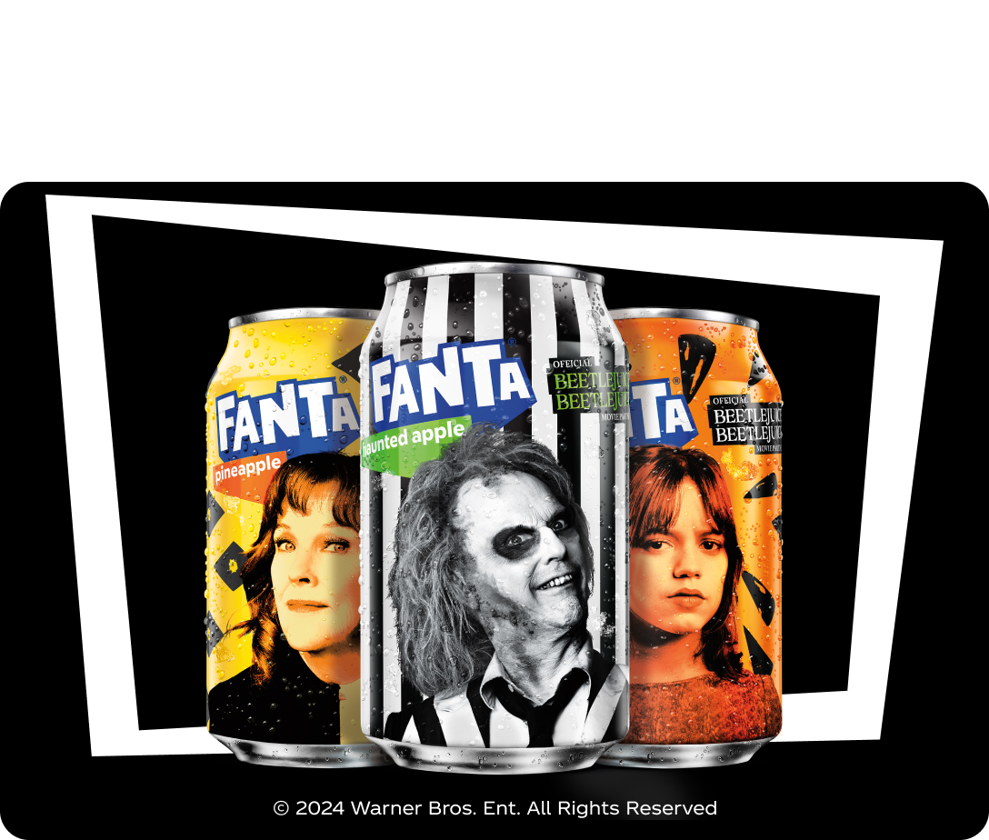 Fanta cans with Beetlejuice characters on them