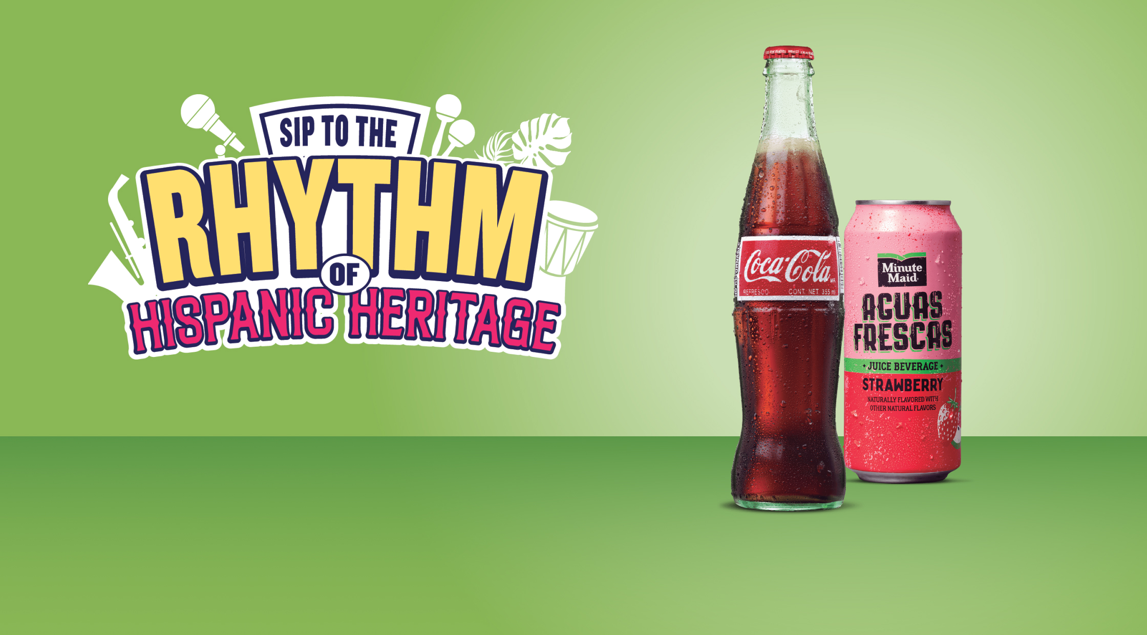 Sip to the rhythm of Hispanic Heritage. Coca-Cola in glass bottle and Minute Maid Aguas Frescas