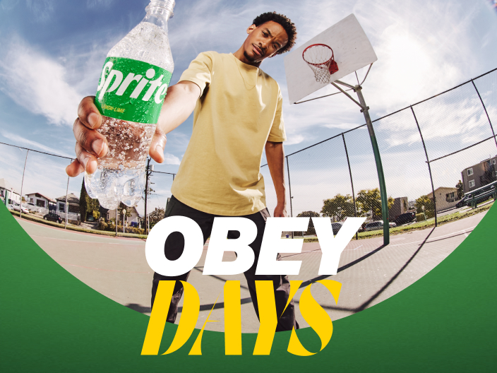 obey days man with sprite on basketball court